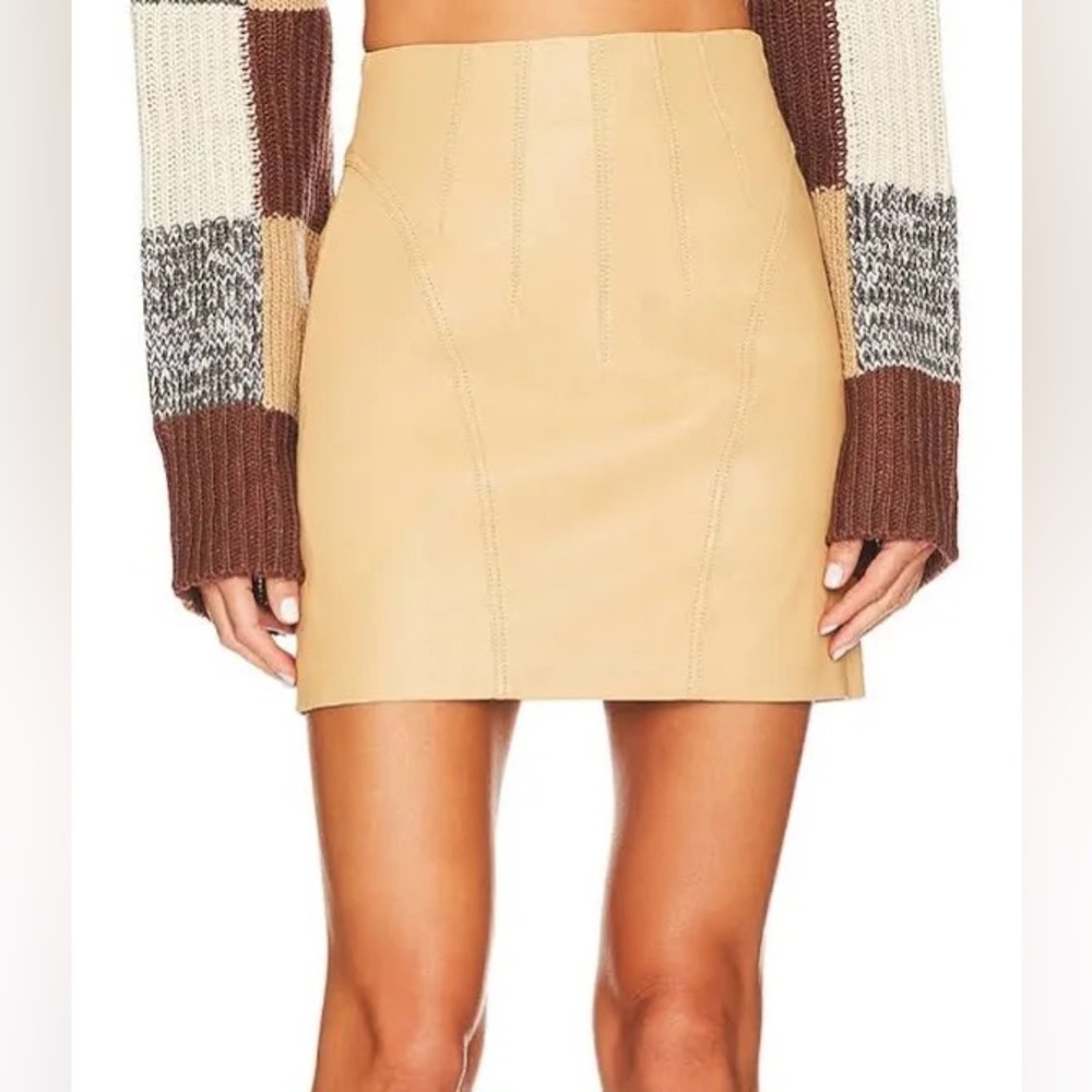 L’Academie Lee Leather Mini Skirt in Nude